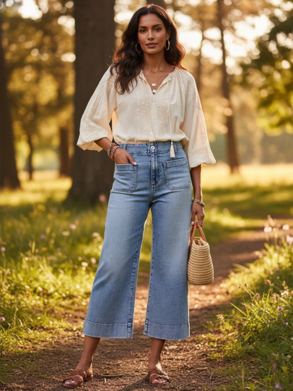Petite Wide Leg High-Rise Women's Jeans - Light Blue Denim